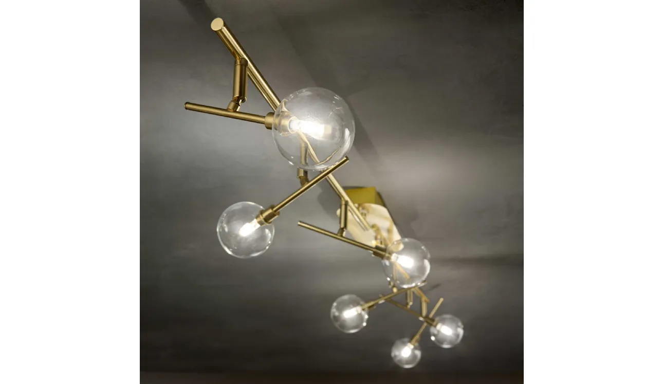 Lampada da parete Maracas in metallo rifinito in ottone satinato con diffusori orientabili in vetro soffiato trasparente di Ideal Lux