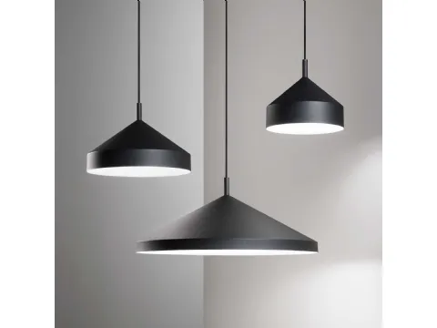 Lampada a sospensione Yurta n metallo verniciato nero con interno bianco di Ideal Lux